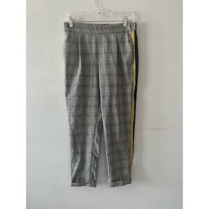 Zara Pants Women's 5 Gray Trafulac Cigarette Glen Plaid Side Stripe Academia